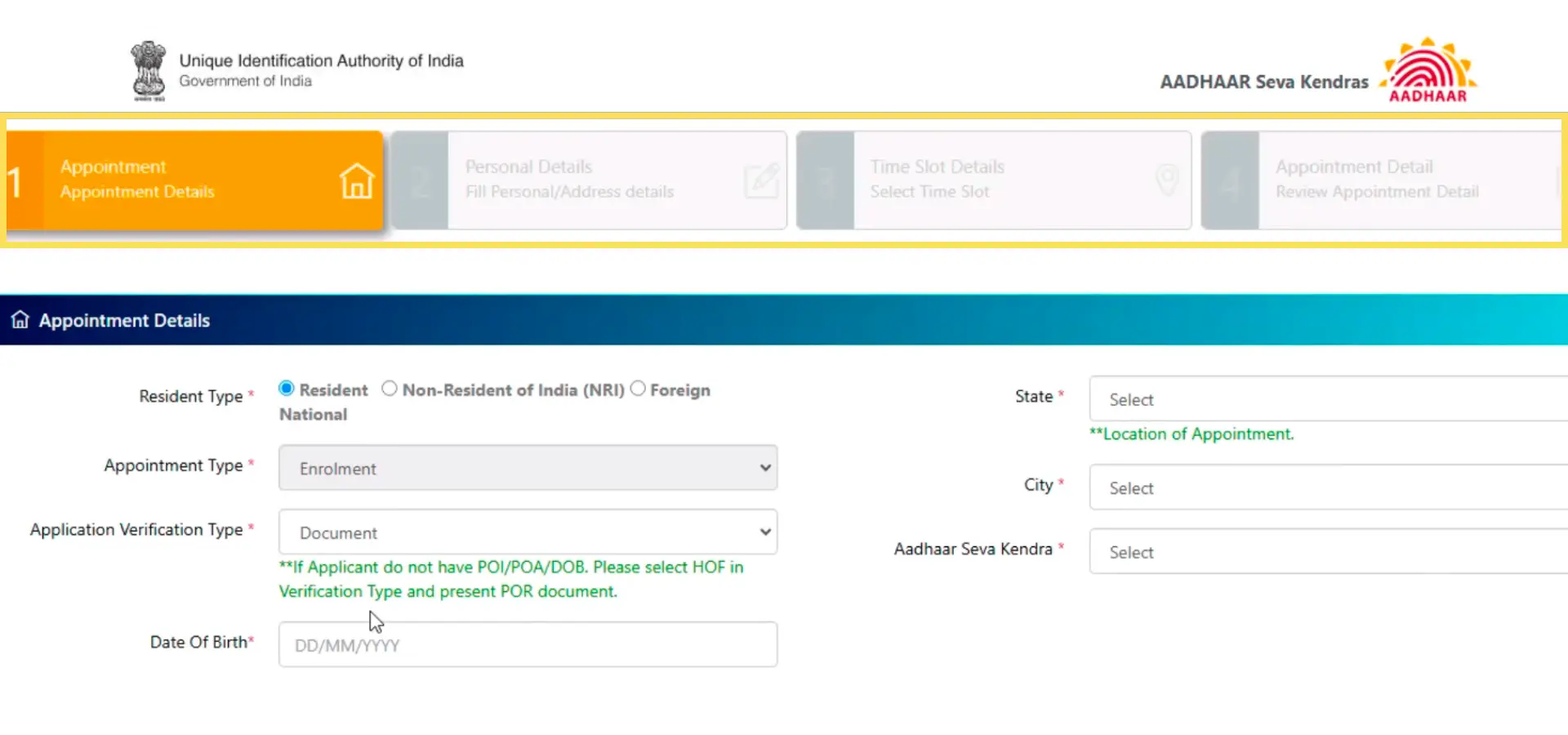 book appointment for aadhar update and enrollment 4