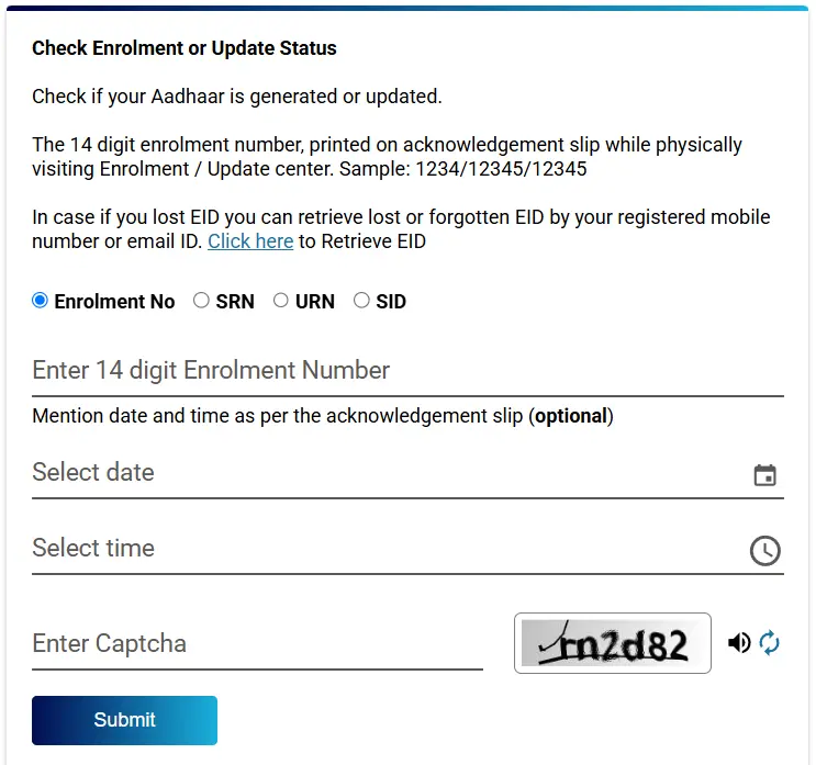 check aadhar enrolment or update status 3